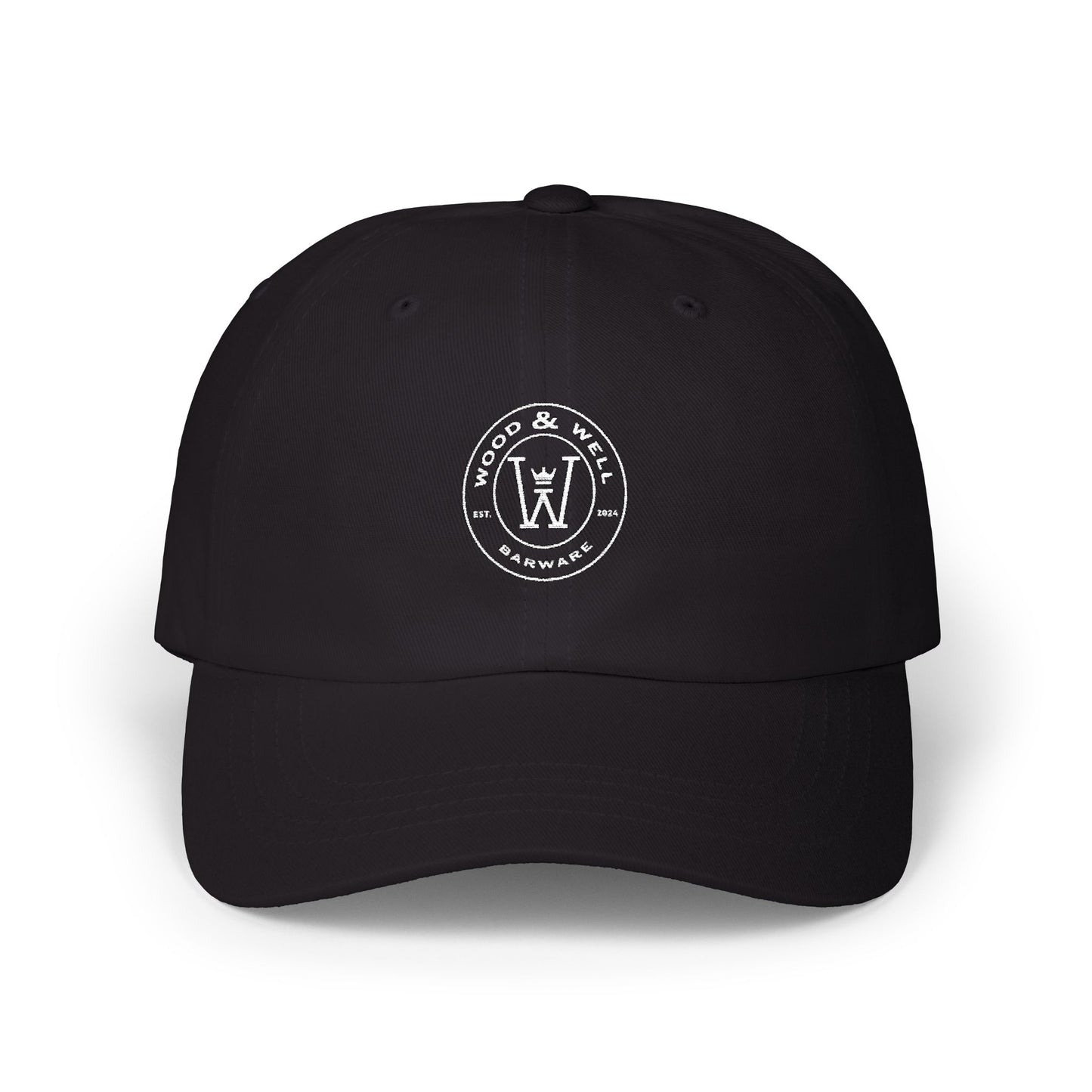 White Classic Dad Cap — Minimal Embroidered Crest Baseball Hat