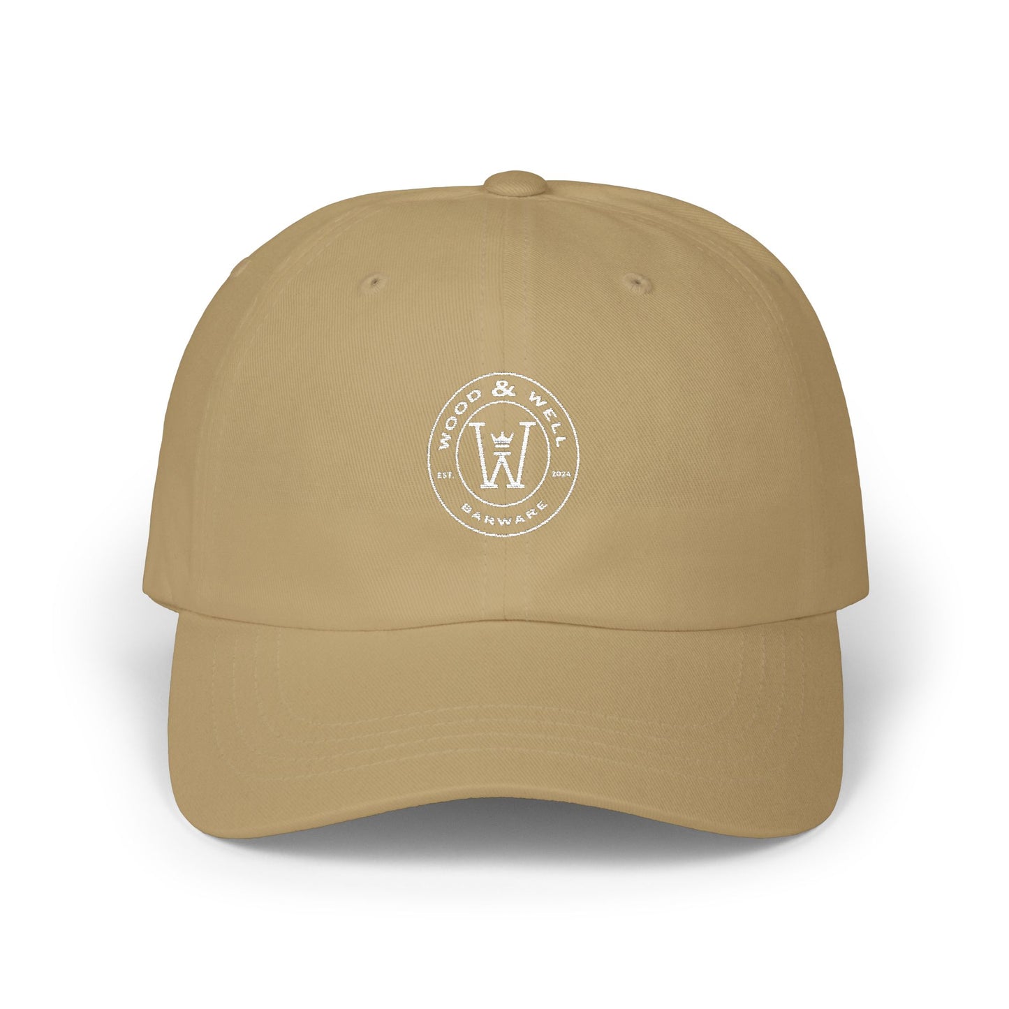White Classic Dad Cap — Minimal Embroidered Crest Baseball Hat