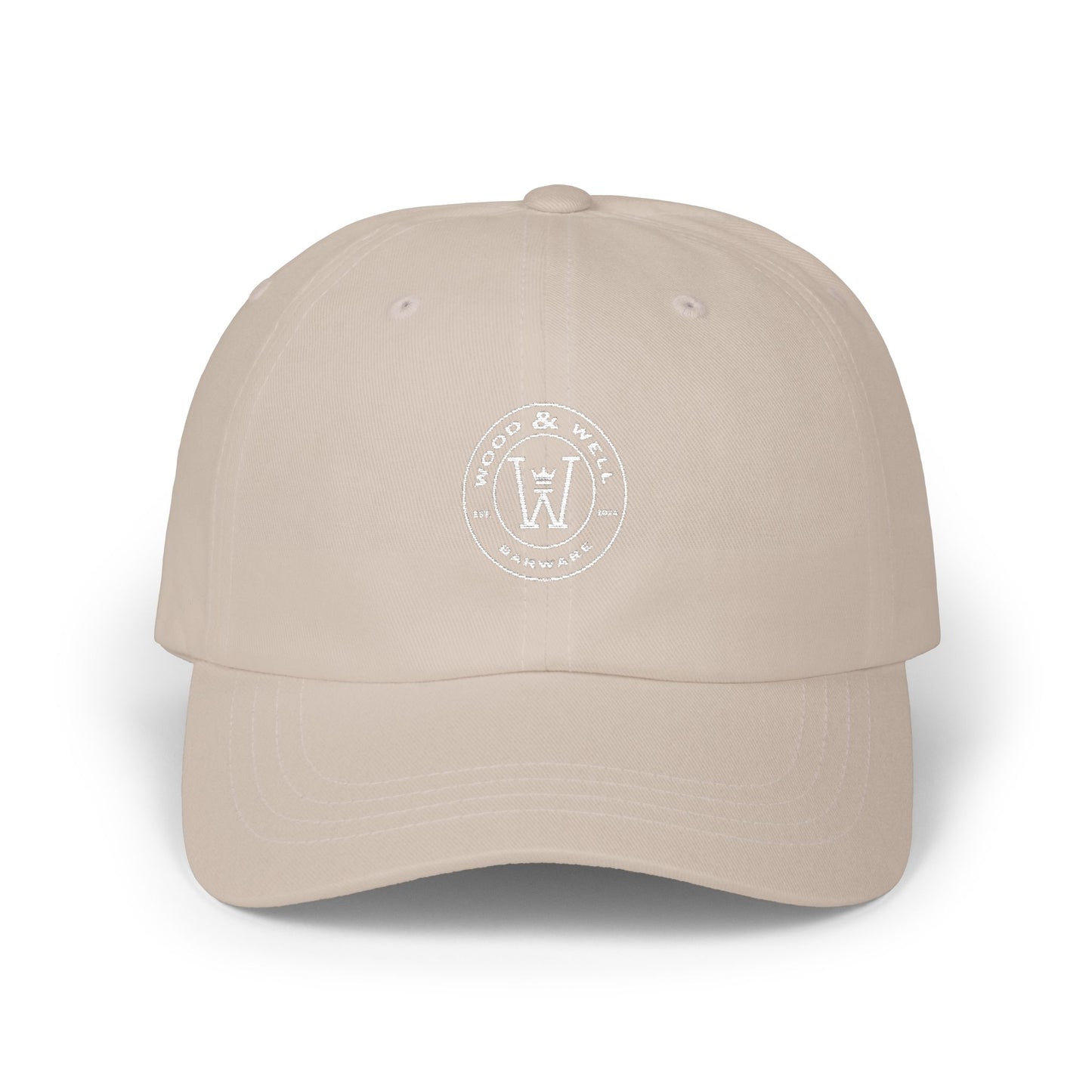 White Classic Dad Cap — Minimal Embroidered Crest Baseball Hat