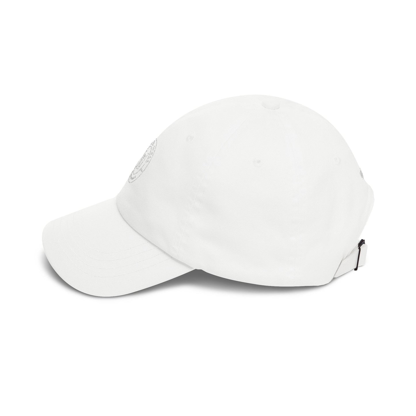White Classic Dad Cap — Minimal Embroidered Crest Baseball Hat