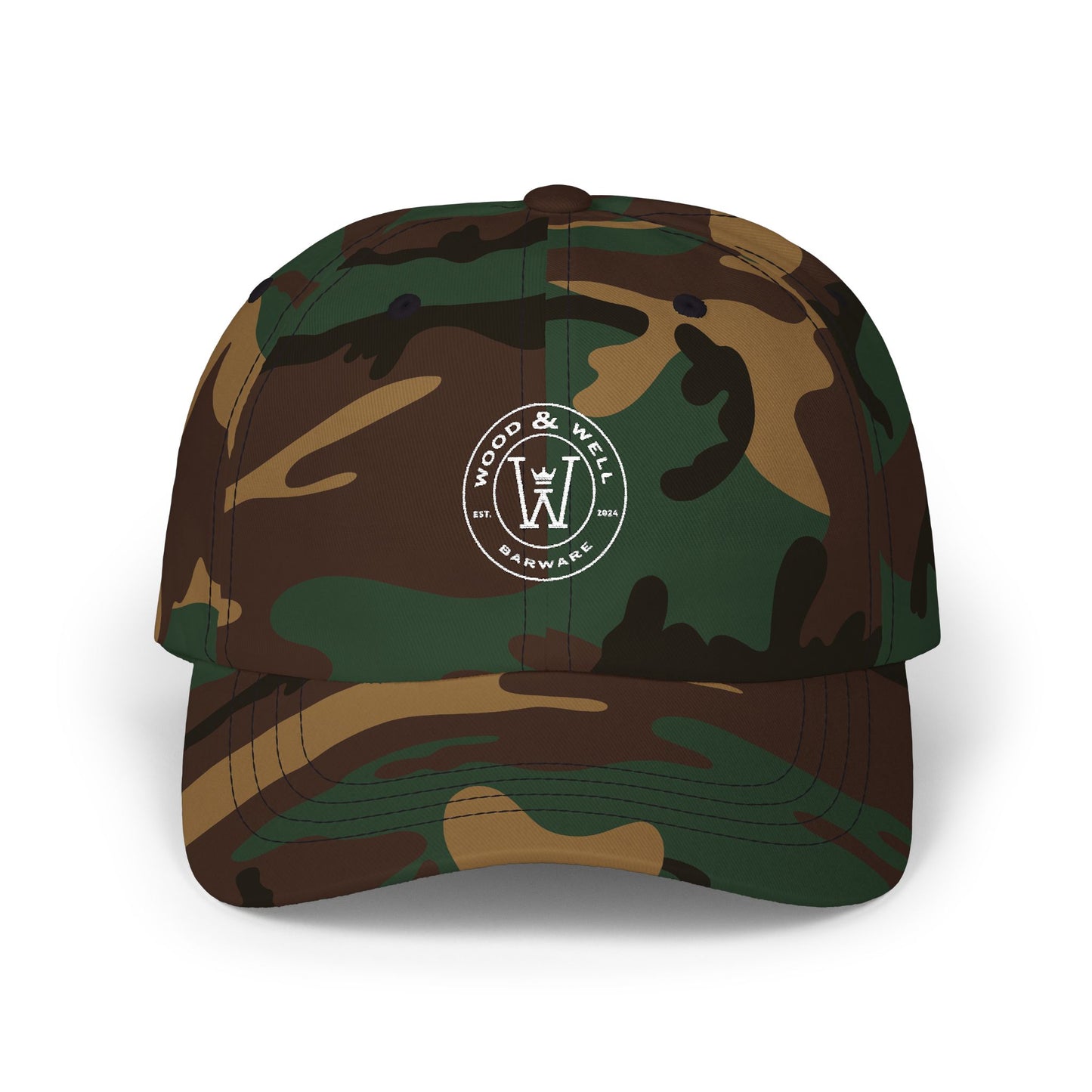 White Classic Dad Cap — Minimal Embroidered Crest Baseball Hat