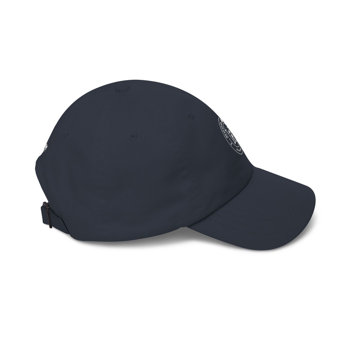 White Classic Dad Cap — Minimal Embroidered Crest Baseball Hat