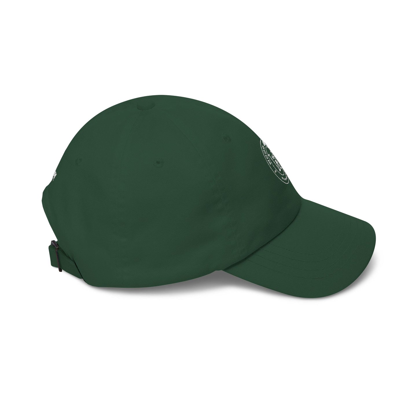 White Classic Dad Cap — Minimal Embroidered Crest Baseball Hat