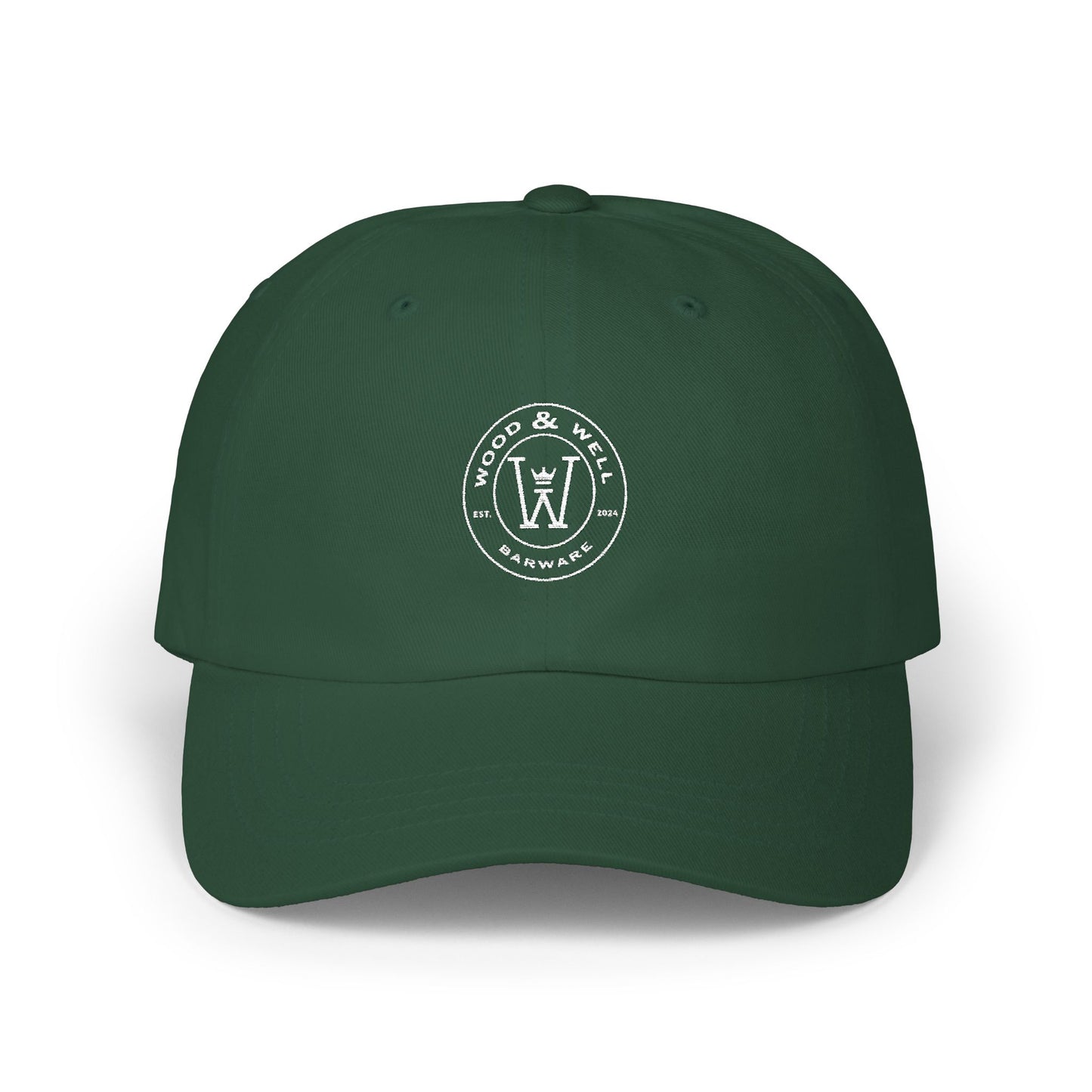 White Classic Dad Cap — Minimal Embroidered Crest Baseball Hat