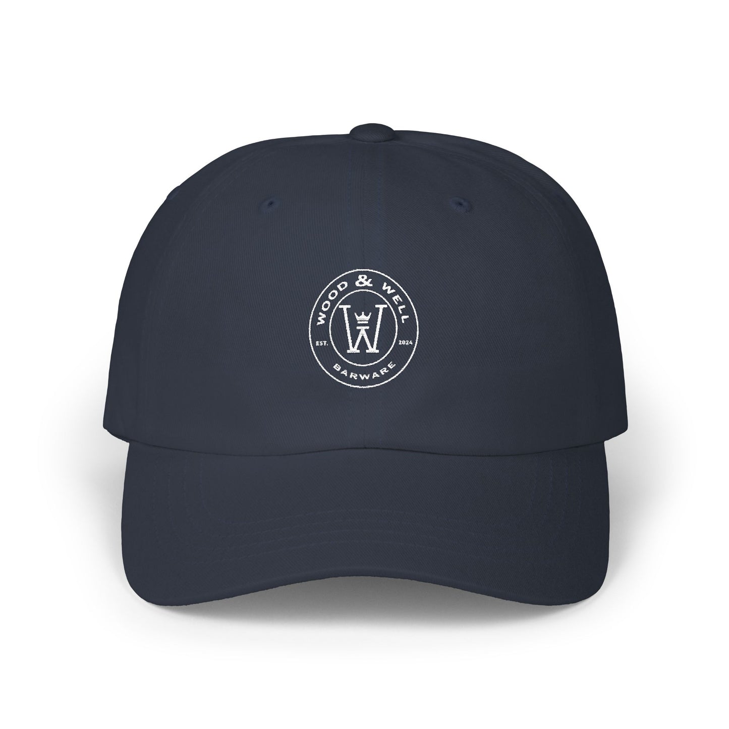 White Classic Dad Cap — Minimal Embroidered Crest Baseball Hat