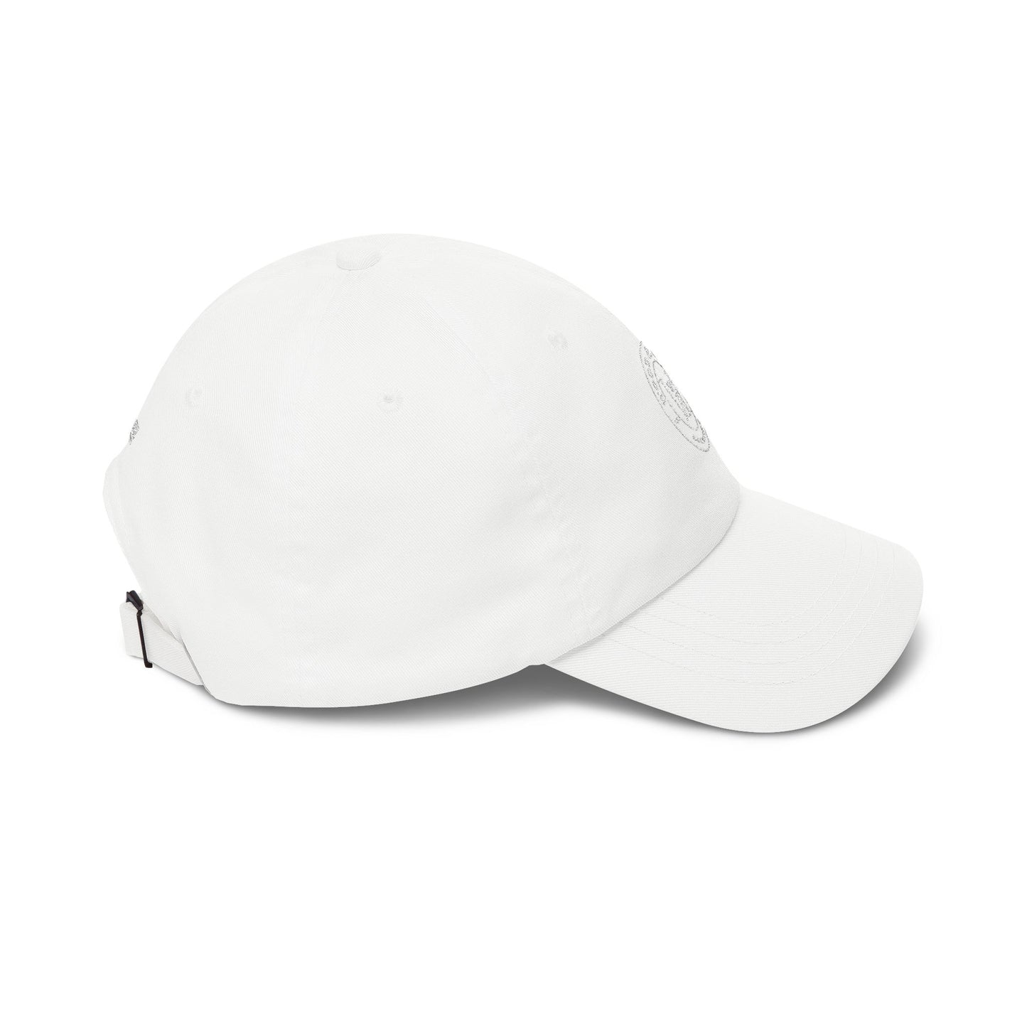 White Classic Dad Cap — Minimal Embroidered Crest Baseball Hat
