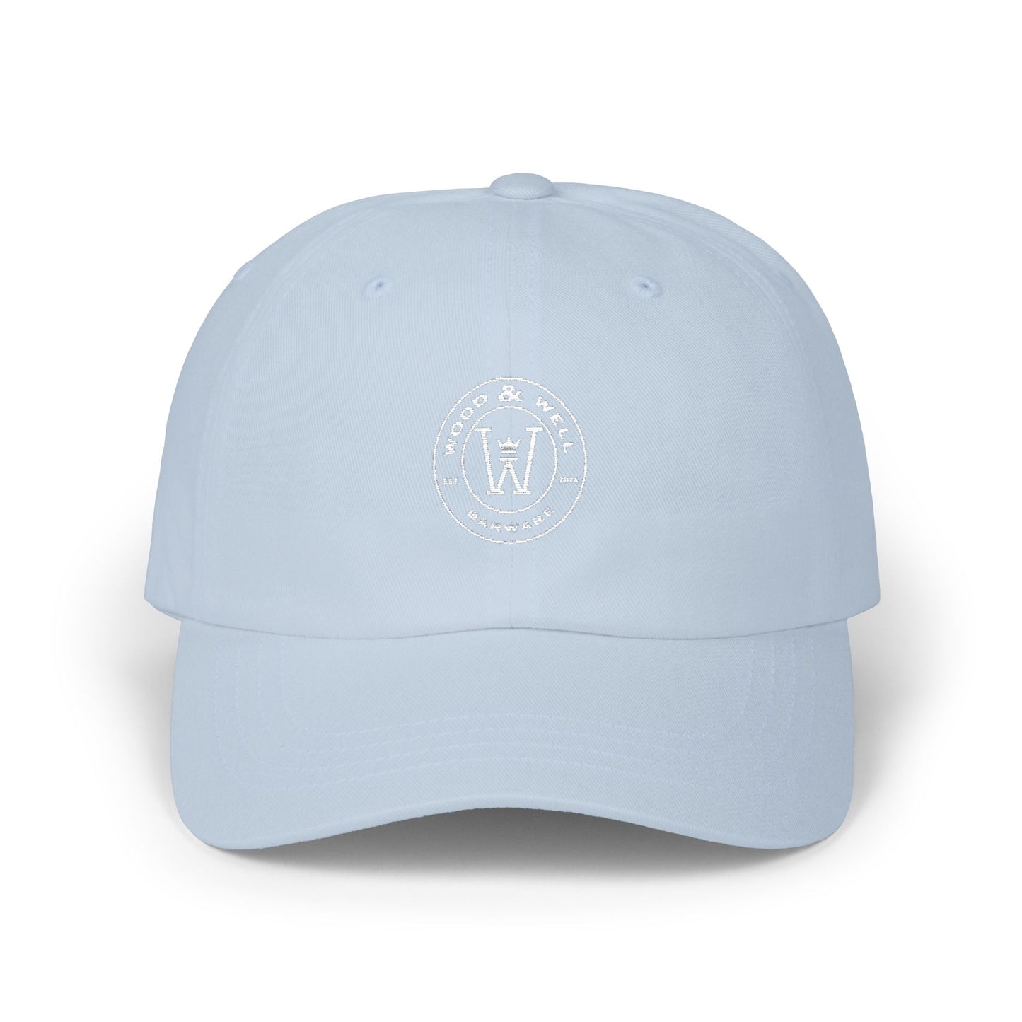 White Classic Dad Cap — Minimal Embroidered Crest Baseball Hat