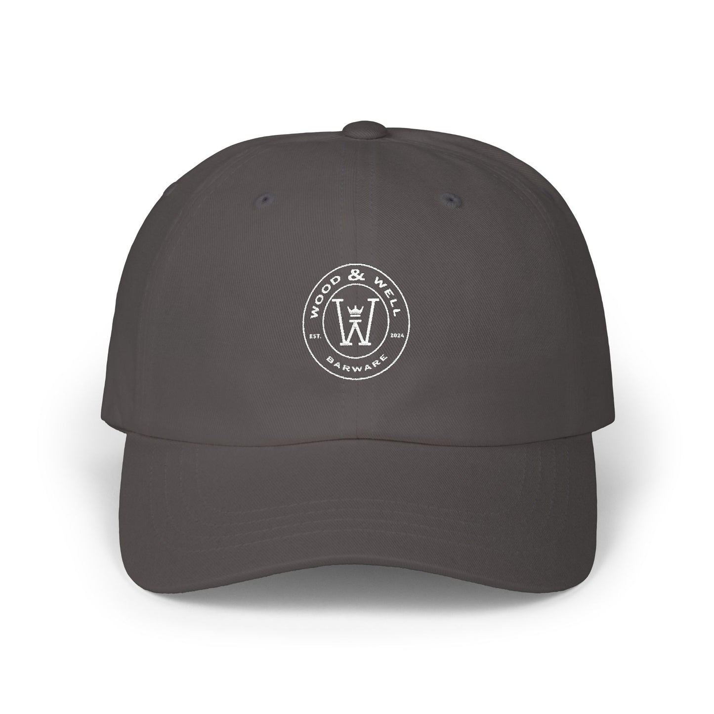 White Classic Dad Cap — Minimal Embroidered Crest Baseball Hat