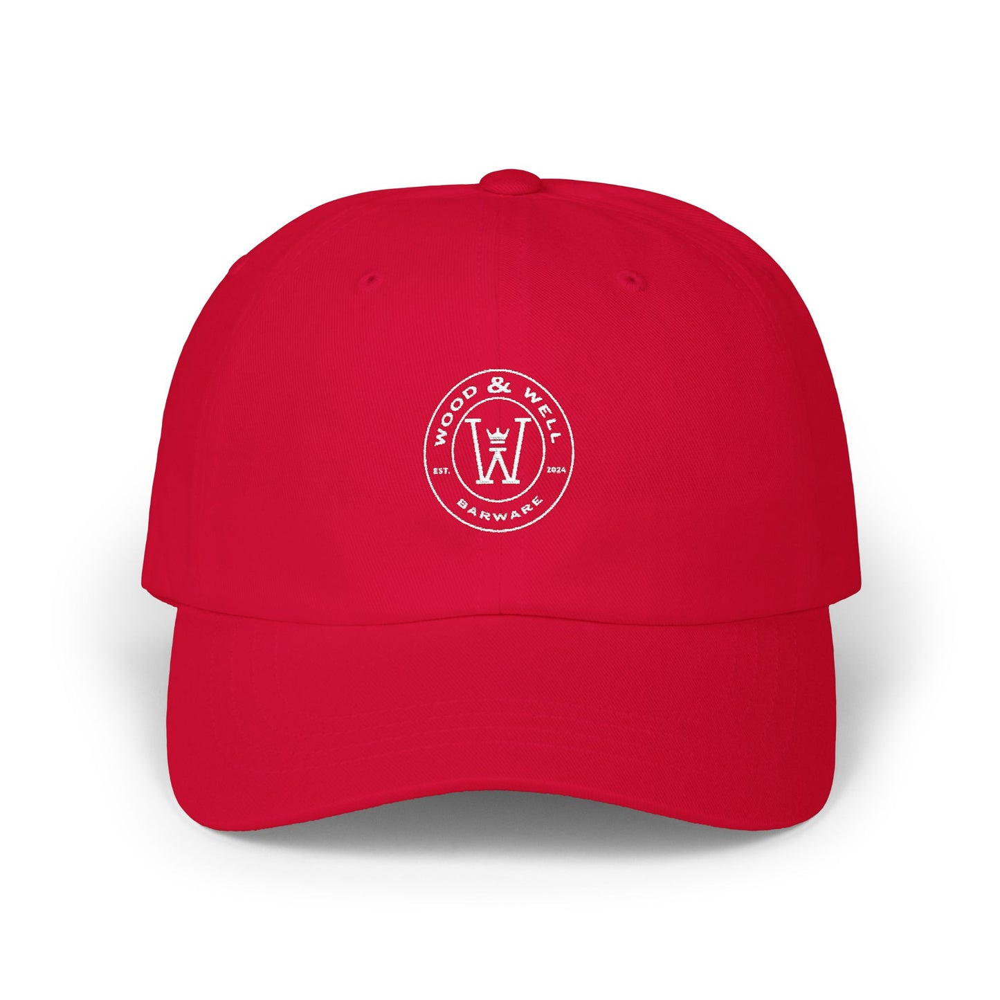 White Classic Dad Cap — Minimal Embroidered Crest Baseball Hat