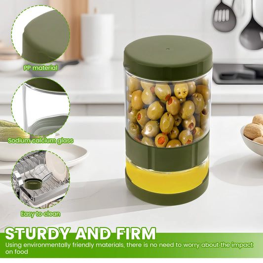 Olive/Cherry Glass Garnish Jar. Dry Wet Separation
